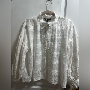 Maje White Embroidered Band-Collar Popover Blouse